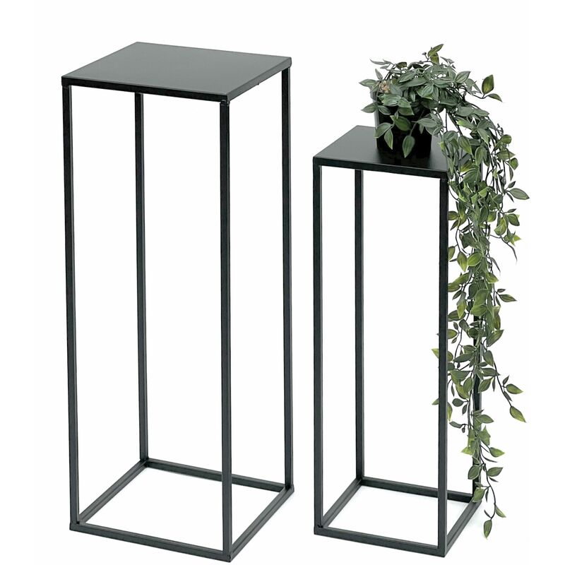 dandibo - support de fleurs en métal noir, forme carrée, table d'appoint 96315, ensemble de 2 supports de fleurs, moderne, support de plantes,