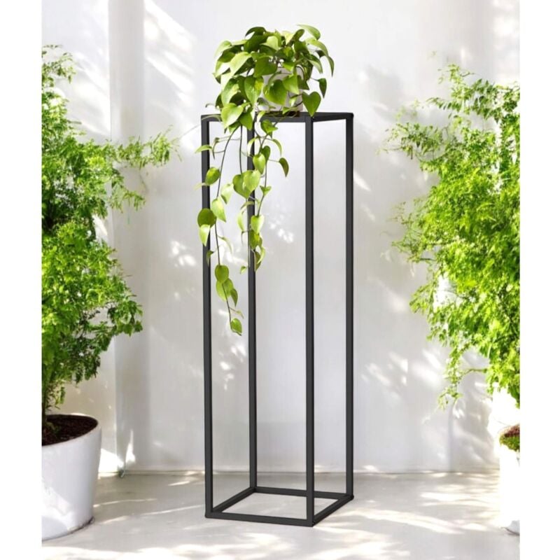 Support de plantes métal noir carré 100 cm 96589 table d'appoint haute tabouret de fleurs support de plantes design moderne - Dandibo