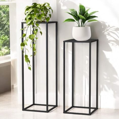 DanDiBo support de plantes métal noir carré lot de 2 96587 table d'appoint haute tabouret de fleurs support de fleurs design moderne