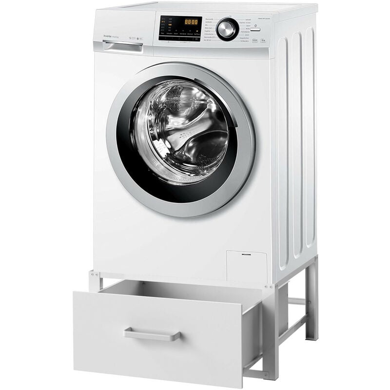Dandibo - Socle pour lave-linge avec tiroir Métal Blanc 96502 Socle pour lave-linge Rehaussement Socle moderne caoutchouté