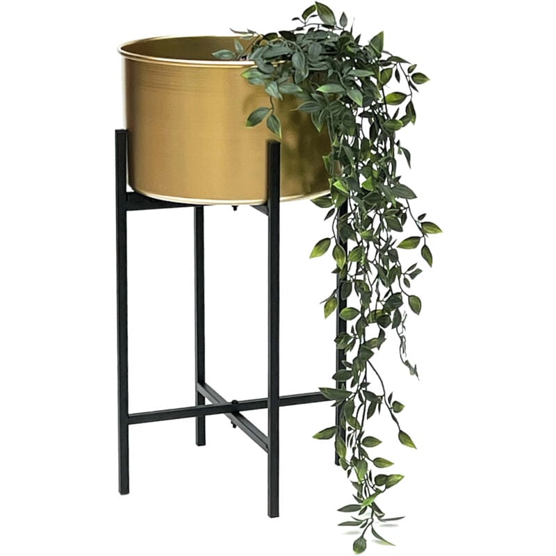 Tabouret à fleurs avec pot en métal doré noir 50 cm Support de fleurs 96527 Support de plante Colonne de fleurs Moderne Tabouret de plante - Dandibo