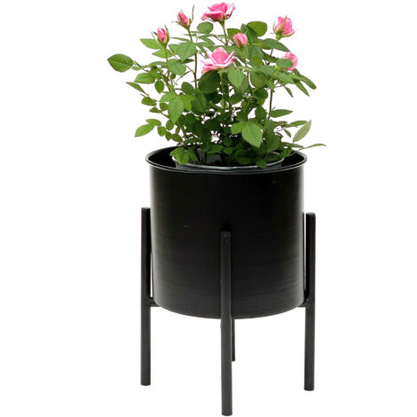 DanDiBo Tabouret à fleurs avec pot Métal Noir 32 cm Porte-fleurs 96153 Colonne à fleurs Moderne Porte-plantes Tabouret à plantes