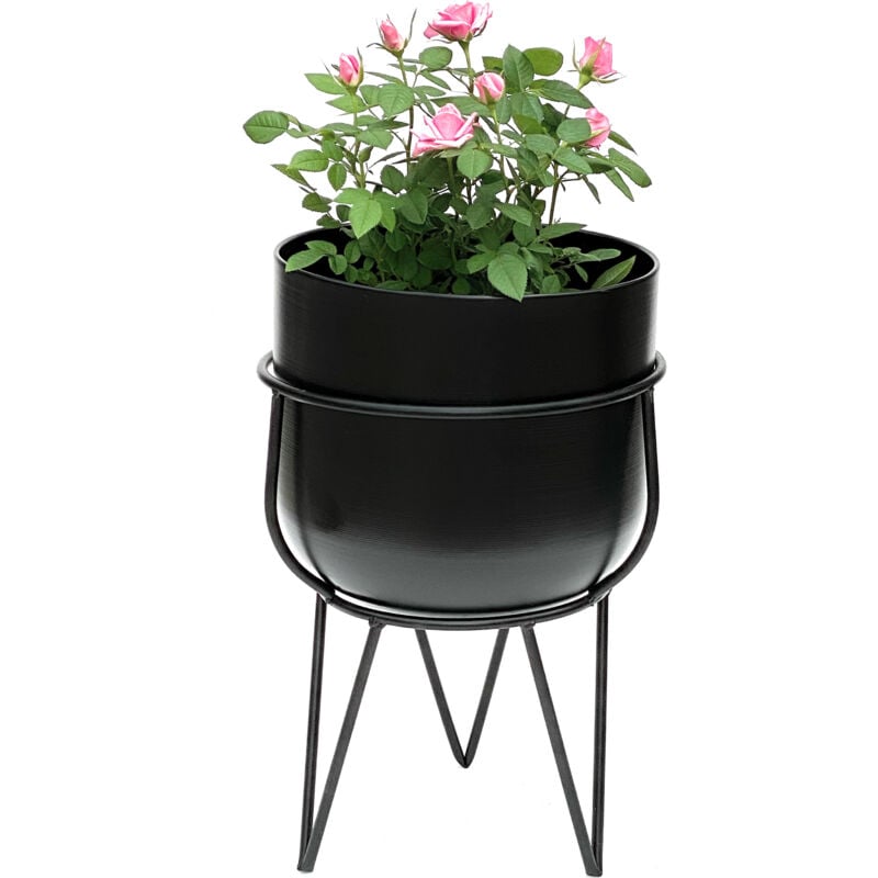 DanDiBo Tabouret à fleurs avec pot Métal Noir 42,5 cm Porte-fleurs 96151 Colonne à fleurs Moderne Porte-plantes Tabouret à plantes