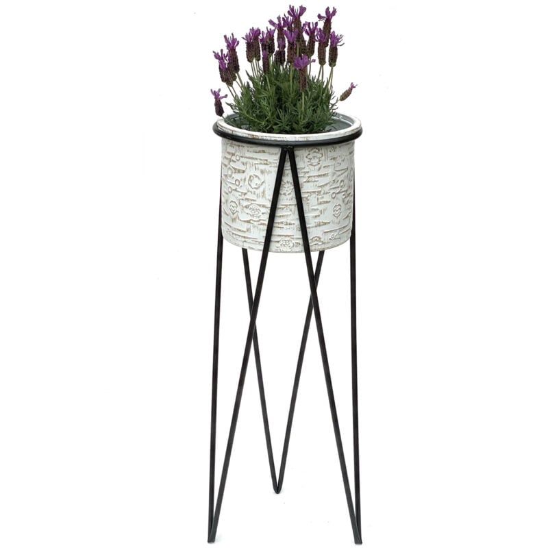 Tabouret à fleurs avec pot Métal Noir Blanc l 75 cm Porte-fleurs 96043 Colonne à fleurs Moderne Porte-plantes Tabouret à plantes - Dandibo