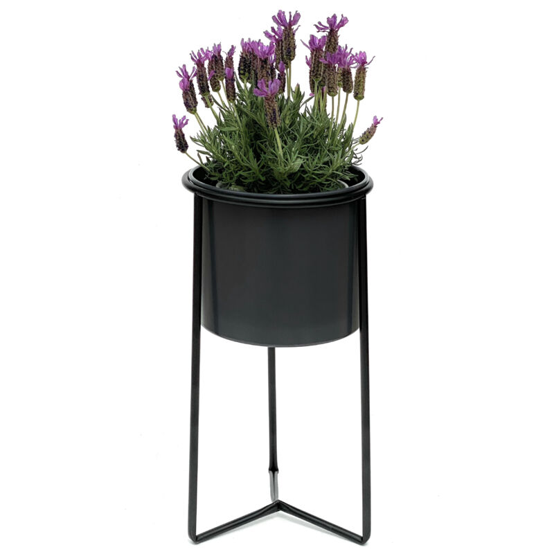 Tabouret à fleurs avec pot Métal Noir Gris s 45 cm Porte-fleurs 96049 Colonne à fleurs Moderne Porte-plantes Tabouret à plantes - Dandibo