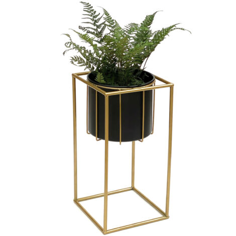DanDiBo Tabouret à fleurs avec pot Métal Or Noir Anguleux S 45 cm Porte-fleurs 96035 Colonne à fleurs Moderne Porte-plantes Tabouret à plantes