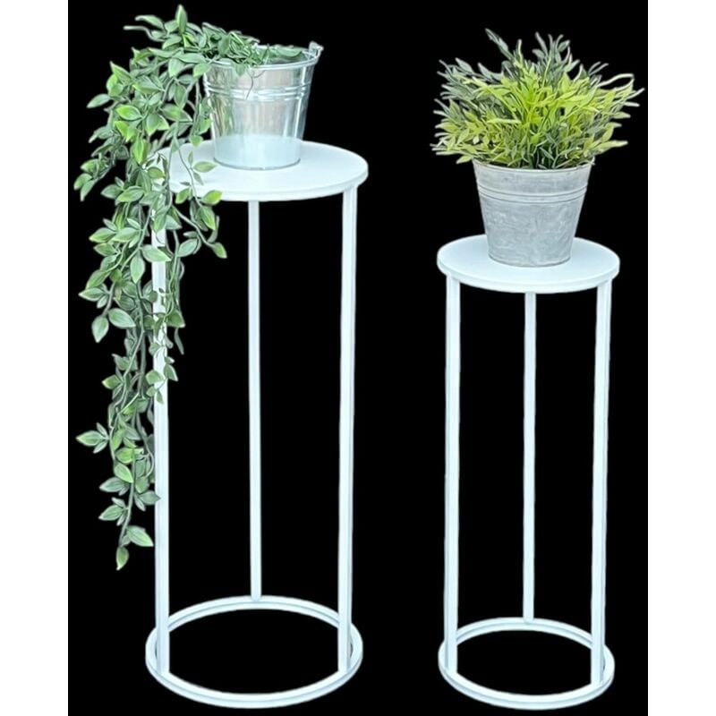 Dandibo - Tabouret à fleurs en métal blanc rond, ensemble de 2 supports de fleurs 96483, colonne de fleurs moderne, support de plante, tabouret de