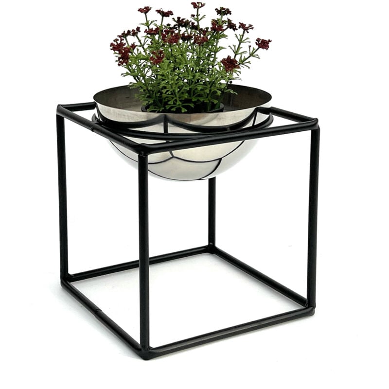 Tabouret à fleurs Métal avec pot Noir Argent 20 cm Porte-fleurs 96256 s Colonne à fleurs Moderne Porte-plantes Tabouret à plantes - Dandibo