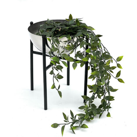 DanDiBo Tabouret à fleurs Métal avec pot Noir Argent 25 cm Porte-fleurs 96257 S Colonne à fleurs Moderne Porte-plantes Tabouret à plantes