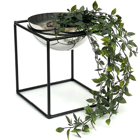 DanDiBo Tabouret à fleurs Métal avec pot Noir Argent 28 cm Porte-fleurs 96256 M Colonne à fleurs Moderne Porte-plantes Tabouret à plantes