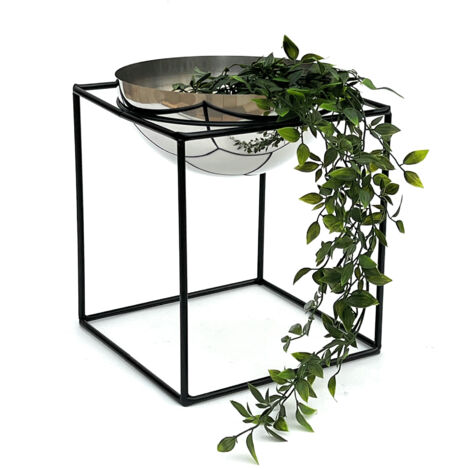 DanDiBo Tabouret à fleurs Métal avec pot Noir Argent 35 cm Porte-fleurs 96256 L Colonne à fleurs Moderne Porte-plantes Tabouret à plantes