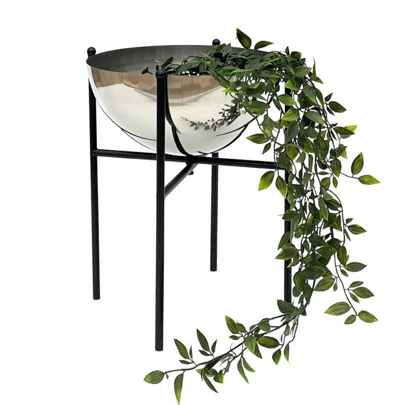 Dandibo - Tabouret à fleurs Métal avec pot Noir Argent 35 cm Porte-fleurs 96257 m Colonne à fleurs Moderne Porte-plantes Tabouret à plantes