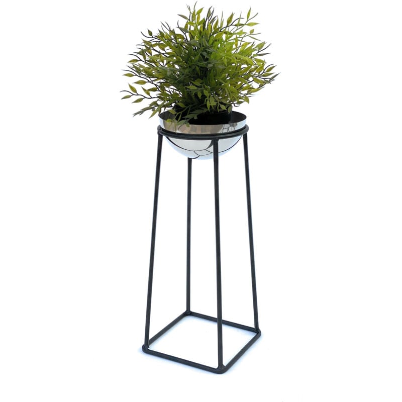 Tabouret à fleurs Métal avec pot Noir Argent 43,5 cm Porte-fleurs 96078 s Colonne à fleurs Moderne Porte-plantes Tabouret à plantes - Dandibo
