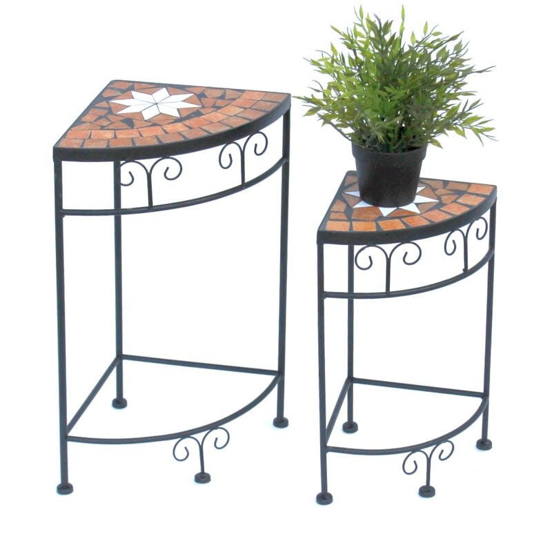 Tabouret à fleurs Mosaïque Étagère d'angle Lot de 2 42 et 52 cm Porte-fleurs 12013 Table d'appoint Porte-plantes Mosaïque d'angle - Dandibo