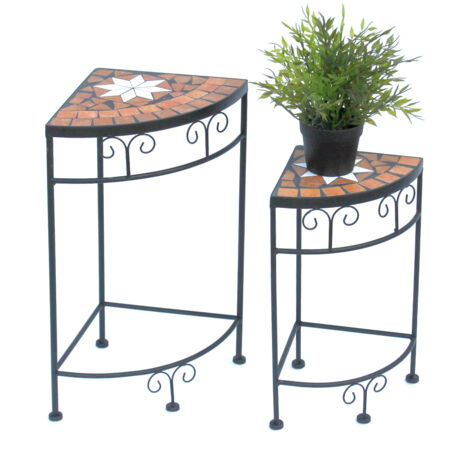 DanDiBo Tabouret à fleurs Mosaïque Étagère d'angle Lot de 2 42 et 52 cm Porte-fleurs 12013 Table d'appoint Porte-plantes Mosaïque d'angle