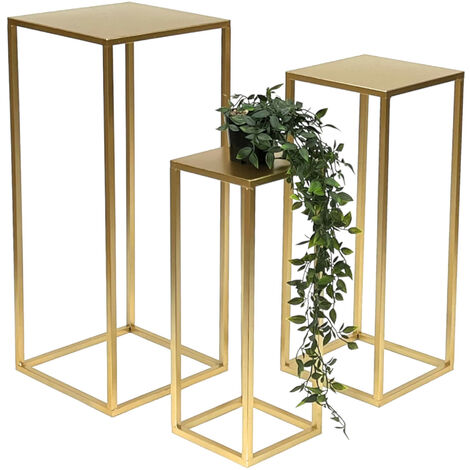DanDiBo Tabouret de fleur Métal Or Angulaire Support de fleur Table d'appoint 96506 Lot de 3 Colonnes de fleurs Moderne Support de plante Tabouret de plante