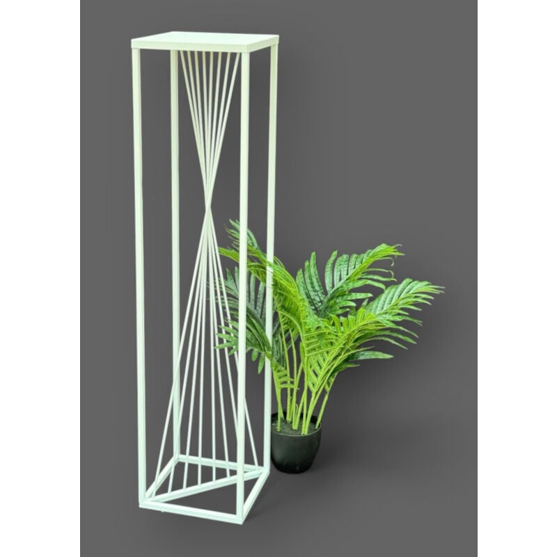 DanDiBo Tabouret à fleurs Métal Blanc Angulaire 100 cm Porte-fleurs Table d'appoint 96568 Colonne à fleurs Porte-plantes Tabouret à plantes Design