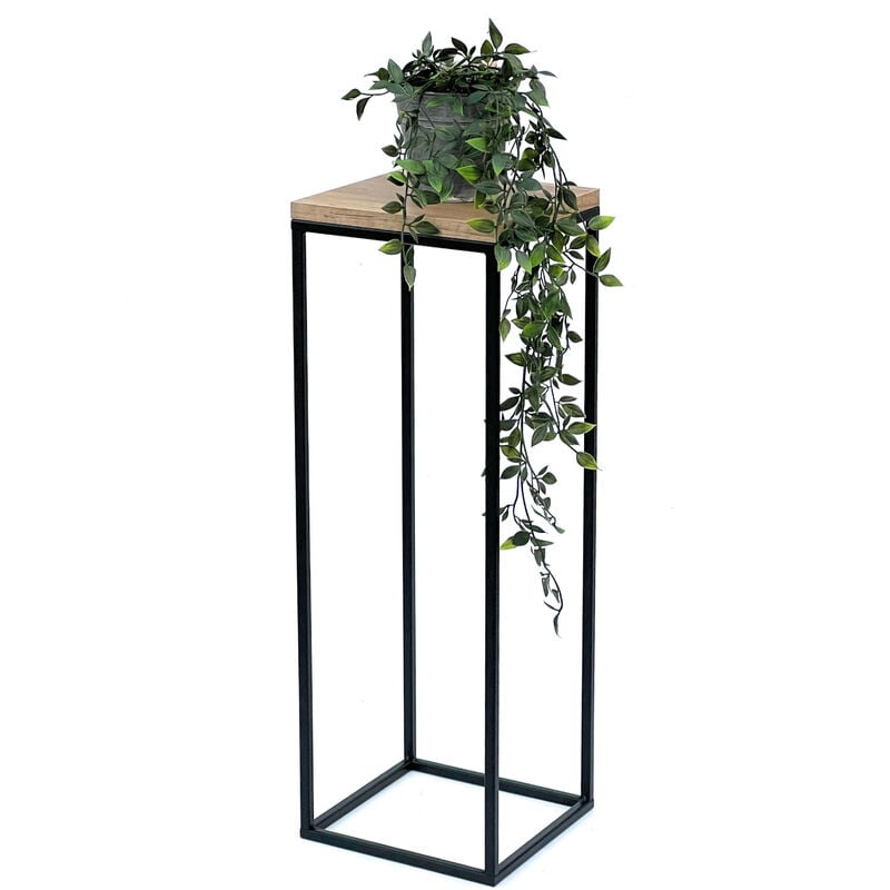 Dandibo - Tabouret de fleurs en métal et bois noir, de forme carrée, hauteur 70 cm, support de fleurs 96352, colonne de fleurs moderne, support de