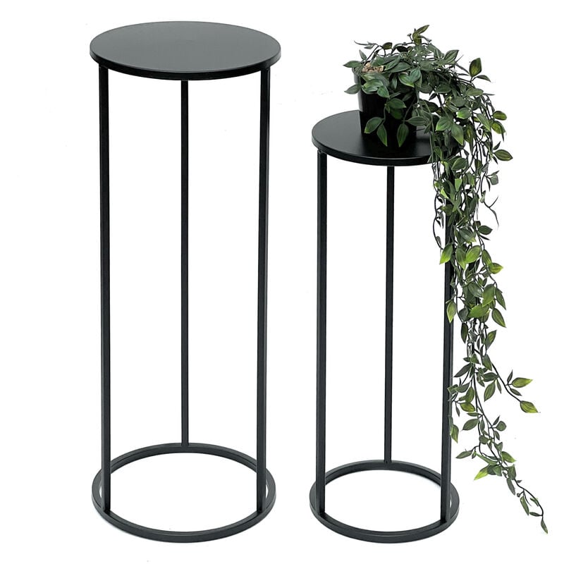 Tabouret pour fleurs Métal Noir Rond Porte-fleurs Table d'appoint 96316 Lot de 2 Colonnes pour fleurs Moderne Porte-plantes Tabouret pour plantes