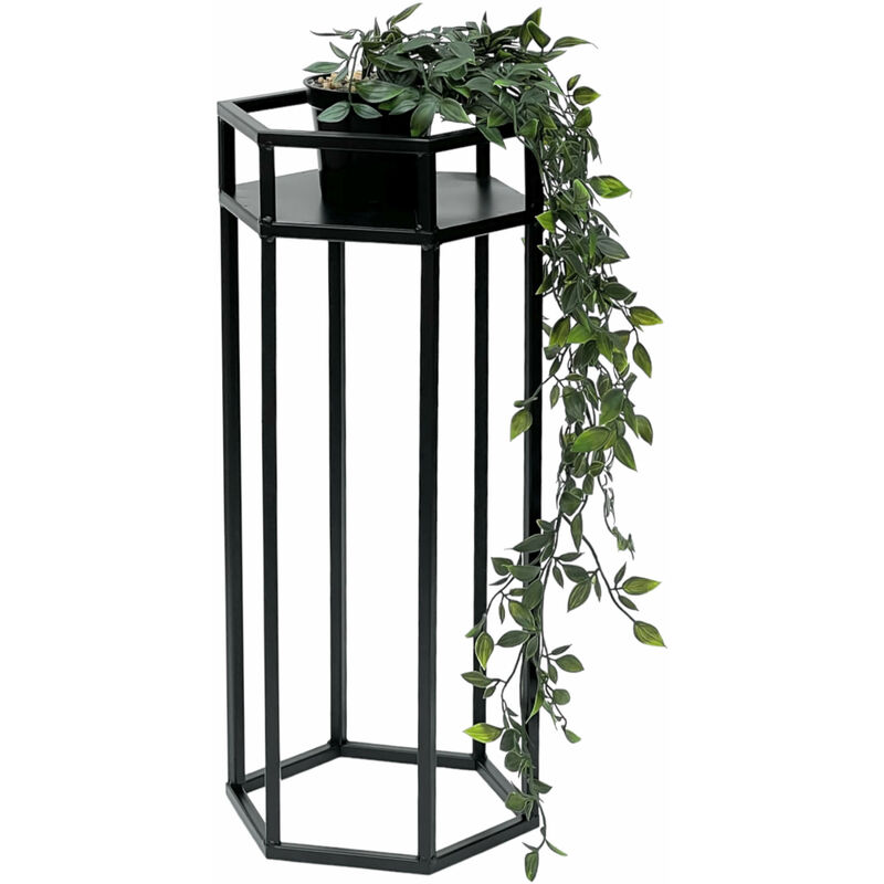 Tabouret de fleurs en métal noir en forme d'hexagone de 50 cm, colonne de fleurs 96453 s, tabouret de plantes moderne - Dandibo