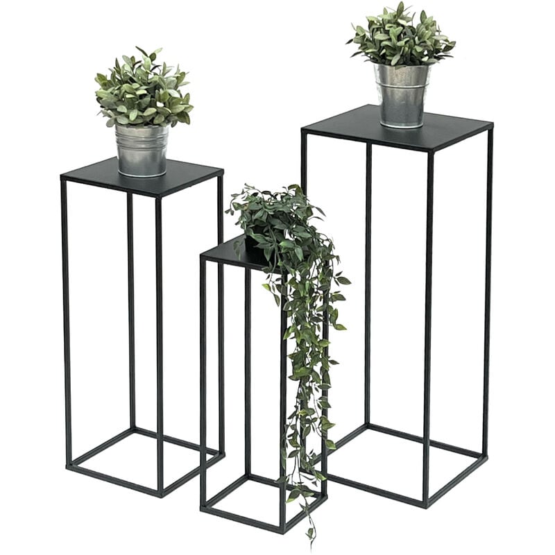 DanDiBo Tabouret pour fleurs Métal Noir Angulaire Support pour fleurs Table d'appoint 96315 Lot de 3 Colonnes pour fleurs Moderne Support pour