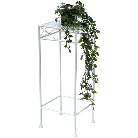 DanDiBo Tabouret pour fleurs Blanc Métal Angulaire 60 cm Porte-fleurs 96314 M Table d'appoint Colonne pour fleurs Moderne Porte-plantes Tabouret pour plantes