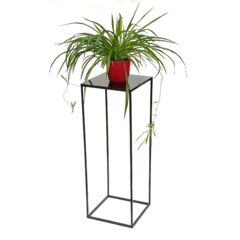 DanDiBo Tabouret pour fleurs Métal Bois Noir Angulaire 100 cm Porte-fleurs Table d'appoint 96353 Colonne pour fleurs Moderne Porte-plantes Tabouret pour plantes