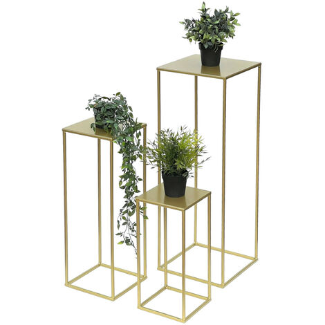 DanDiBo Tabouret pour fleurs Métal Or Angulaire Set de 3 Tabourets pour fleurs 96406 Colonne pour fleurs Moderne Support pour plantes Tabouret pour plantes