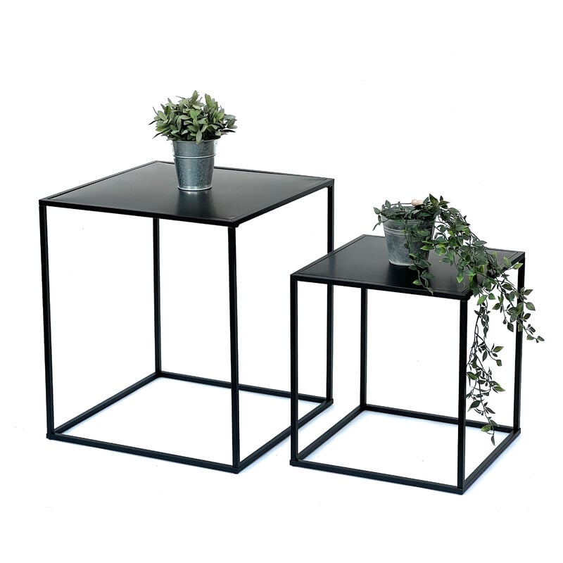 Table basse noire métal Set de 2 tables d'appoint Salon 96252 Table d'appoint 52 cm et 42 cm Table de salon Table de cuisine Moderne - Dandibo