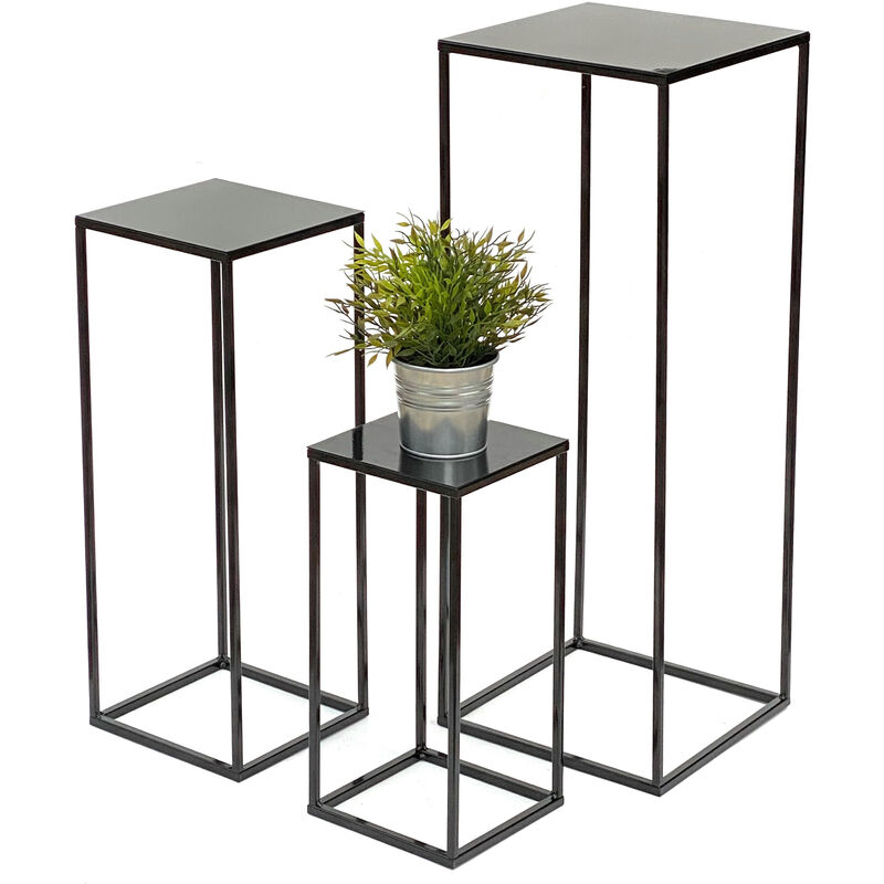 Dandibo - Trio de tables d'appoint en métal noir en forme de fleurs, ensemble de 3 tables d'appoint 434, colonnes de fleurs modernes, supports de