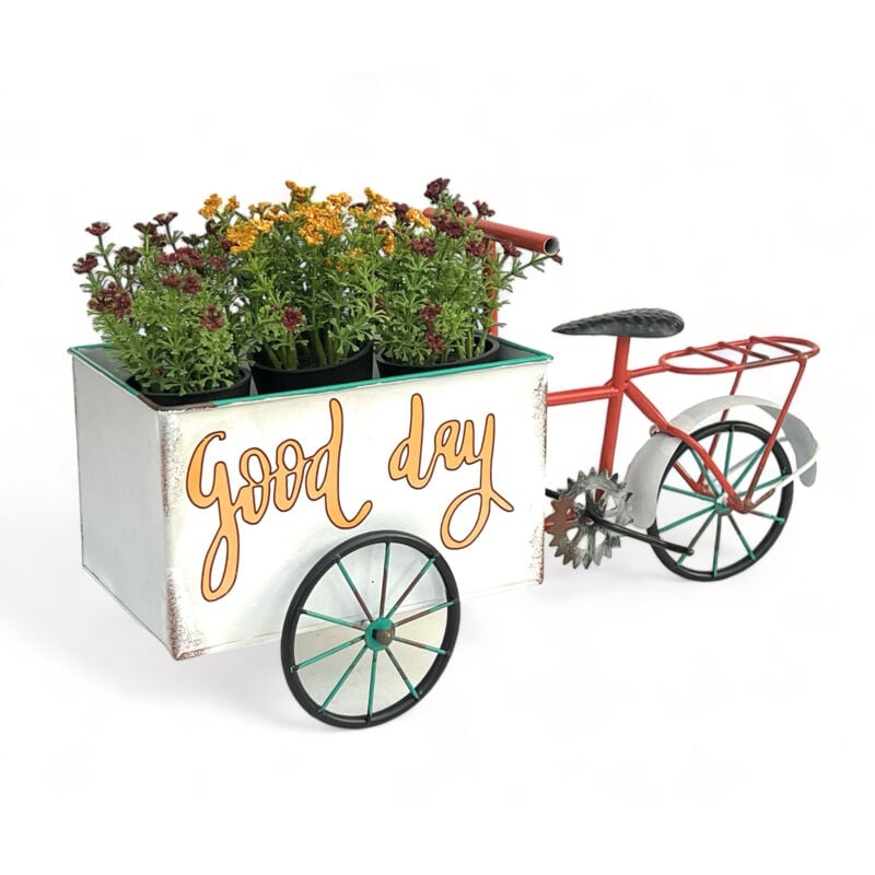 Vélo à fleurs pour jardin en métal debout, vélo blanc et rouge 96529, vélo de décoration pour plantes, support à fleurs. - Dandibo
