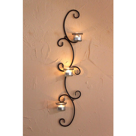 DanDiBo Wandteelichthalter Metall Wand Schwarz Emma 68 cm Teelichthalter Kerzenhalter Wandkerzenhalter Wandleuchter Kerzenleuchter