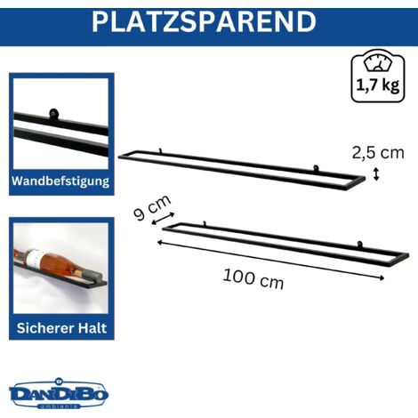 Dandibo Weinregal Wand Metall 6 Flaschen Schwarz Linea 2er Set schwebende Weinhalterung - Flaschenregal Schmal