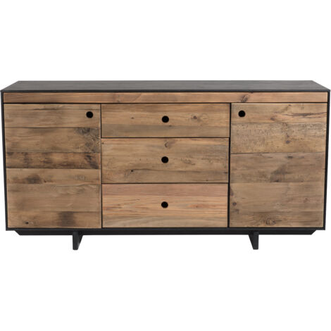 DANDY - Buffet 2 portes 3 tiroirs bois Pin recyclé naturel et noir
