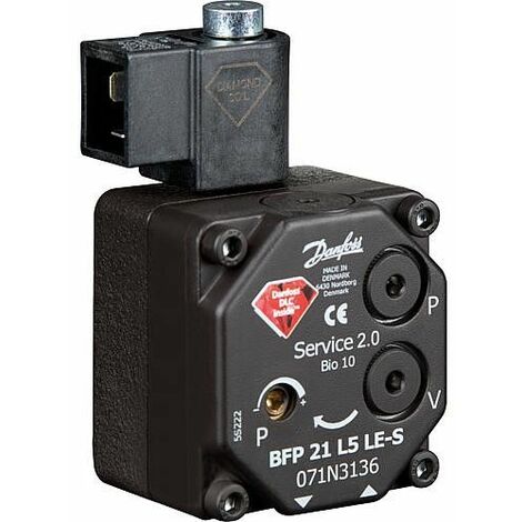 Danfoss – Pompe à fioul BFP 21L5 – Arbre méplat – Pression 7-20 bars – Sortie gicleur DN 6 (1/8) – Électrovanne 220V/50Hz - 071N3136