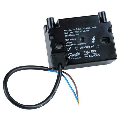Danfoss – Transformateur d'allumage pour brûleurs fioul – Tension d'entrée 220V – Tension de sortie 2 x 15 000V – Installation sécurisée