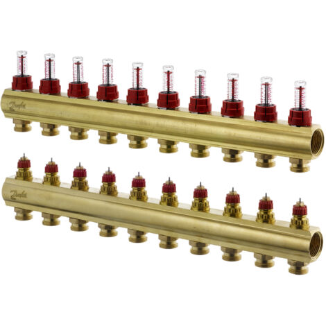 Danfoss Verteiler für Fussbodenheizungen FHF-10F 10 Kreise, mit Durchflussanzeigeeige