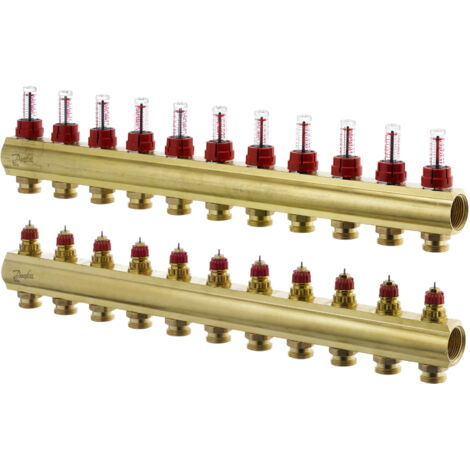 Danfoss Verteiler für Fussbodenheizungen FHF-11F 11 Kreise, mit Durchflussanzeigeeige