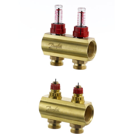 Danfoss Verteiler für Fussbodenheizungen FHF-2F 2 Kreise, mit Durchflussanzeigeeige