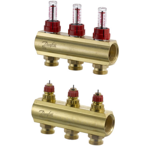 Danfoss Verteiler für Fussbodenheizungen FHF-3F 3 Kreise, mit Durchflussanzeigeeige