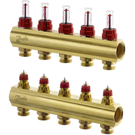 Danfoss Verteiler für Fussbodenheizungen FHF-5F 5 Kreise, mit Durchflussanzeigeeige