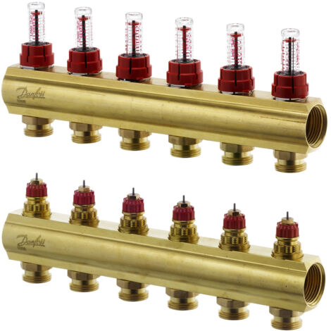 Danfoss Verteiler für Fussbodenheizungen FHF-6F 6 Kreise, mit Durchflussanzeigeeige