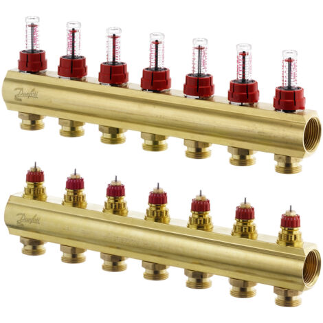 Danfoss Verteiler für Fussbodenheizungen FHF-7F 7 Kreise, mit Durchflussanzeigeeige