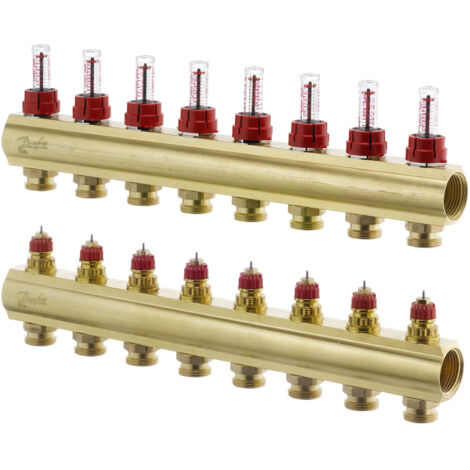 Danfoss Verteiler für Fussbodenheizungen FHF-8F 8 Kreise, mit Durchflussanzeigeeige