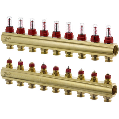 Danfoss Verteiler für Fussbodenheizungen FHF-9F 9 Kreise, mit Durchflussanzeigeeige