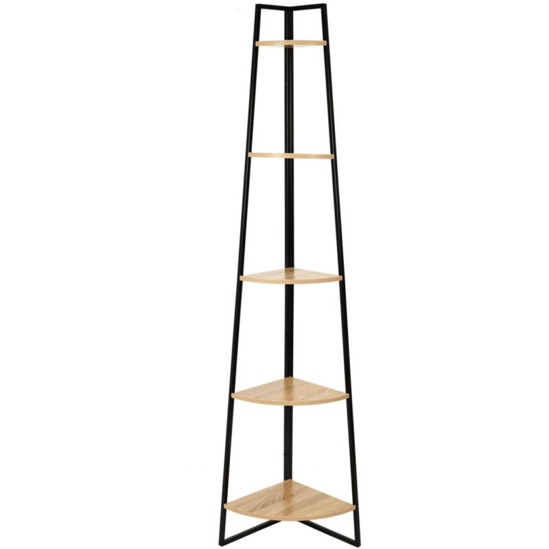 Altobuy - danga - Etagère d'Angle Métal Noir Plateau Imitation Bois