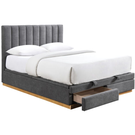 DANIEL - Lit double en tissu gris anthracite avec coffre et tiroir 160x200 cm