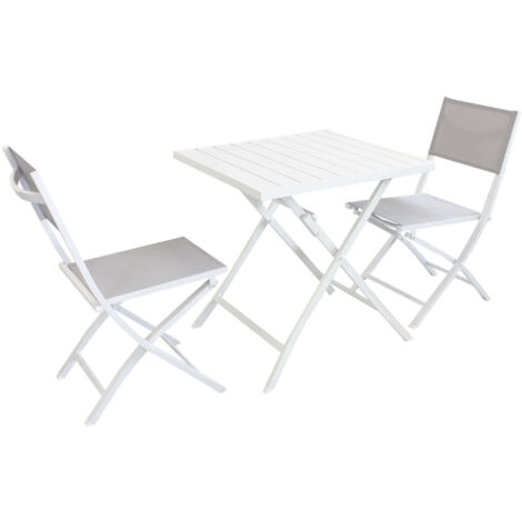 DANIEL - set tavolo da giardino con sedie pieghevole salvaspazio in alluminio 70x70 - Colore: Bianco - Posti: 2