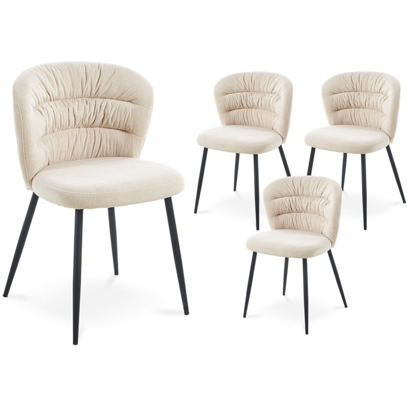 Deco In Paris - daniela - Lot de 4 chaises en velours côtelé beige daniela