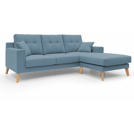 Danish Canapé d'angle moderne reversible en tissu doux imperméable T02 237 cm bleu pastel